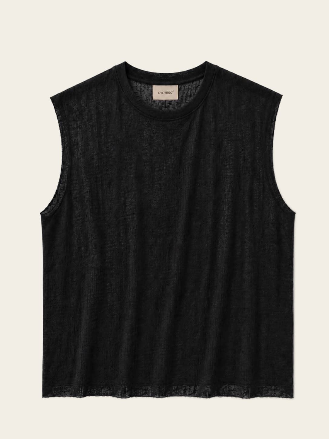 Black Sleeveless, worn against a sunlit wall, view 1 of 3.